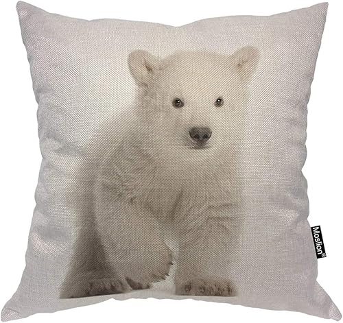 Moslion Funda de almohada de oso polar con diseño de animales salvajes, diseño de osos peludos blancos árticos, funda de almohada decorativa