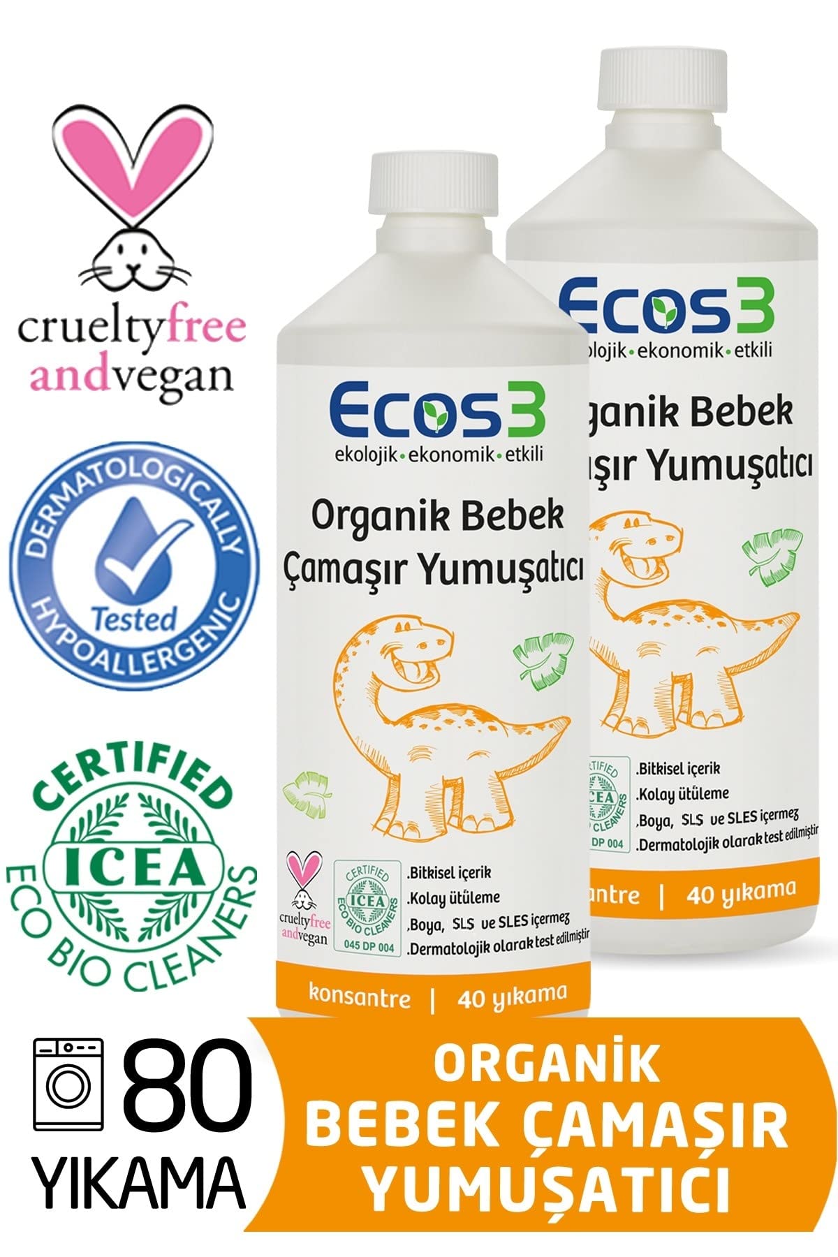 Ecos3 Organik Bebek Çamaşır Yumuşatıcı- 80 Yıkama (2 x 1000 Ml)