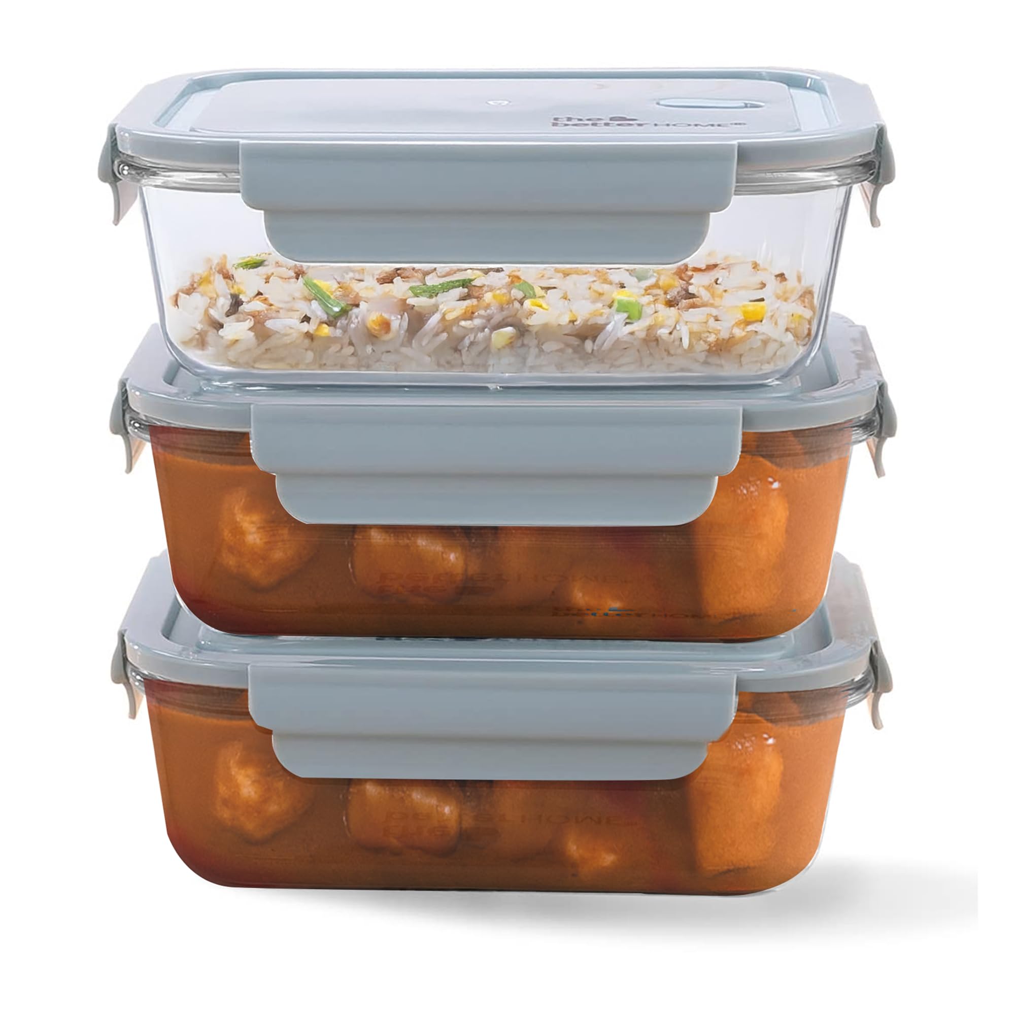 The Better Home Juego de recipientes herméticos de vidrio para almacenamiento de alimentos, 1080 ml, a prueba de fugas, lonchera hermética para oficina, nevera y escuela (1040 ml, paquete de 3)