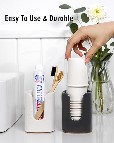Miniatura 10 de Viosuniu Dispensador de tazas de baño cuadrado de cerámica de 5 onzas para niños y embarazo, soporte de papel desechable para tazas de enjuague