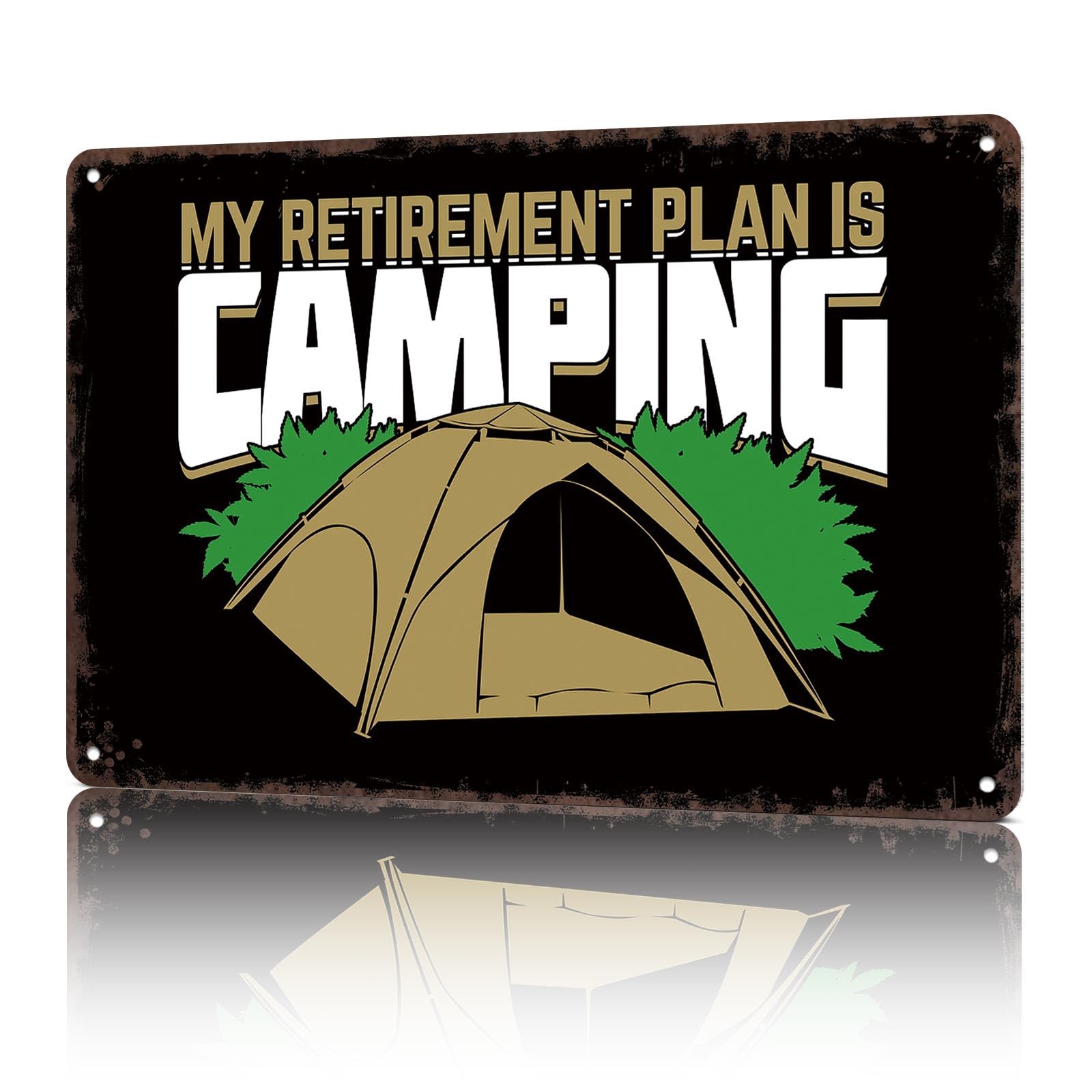 KWQDOZF Vintage Metal Signs Camping Retirement Design Funny Tin Sign Poster Wall Art For Home Room Bedroom Office Decor 8x12inch