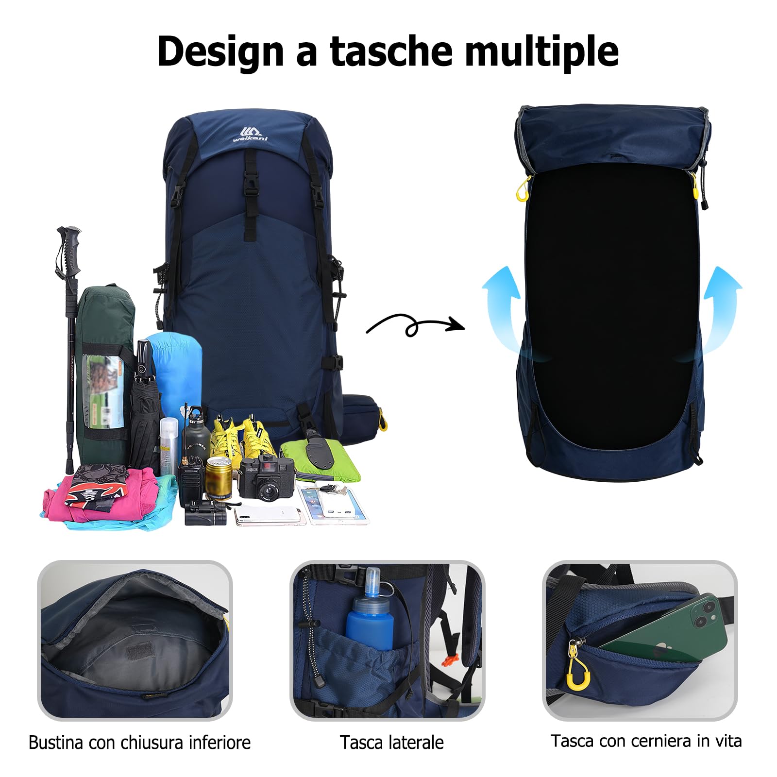 60L Zaino Trekking Zaino Idrorepellente in Nylon Zaini Esterno con Copertura Antipioggia Backpack Viaggio Grande Verde Militare