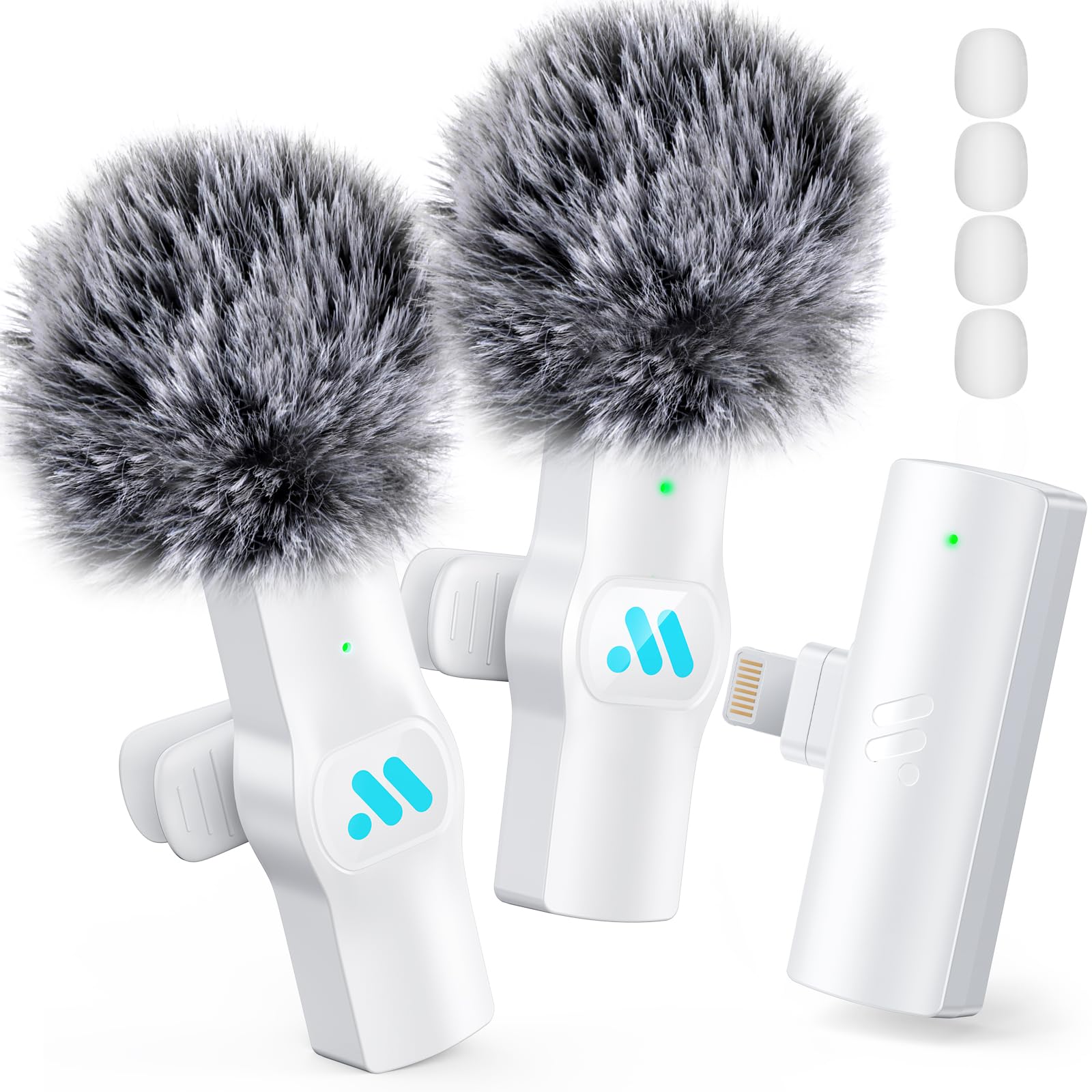 2pcs Lavalier Wireless Microphone for iPhone iPad Video Recording,Mini Microphone for Game Live Streaming,interviews,YouTube,TikTok,Vlog(White)