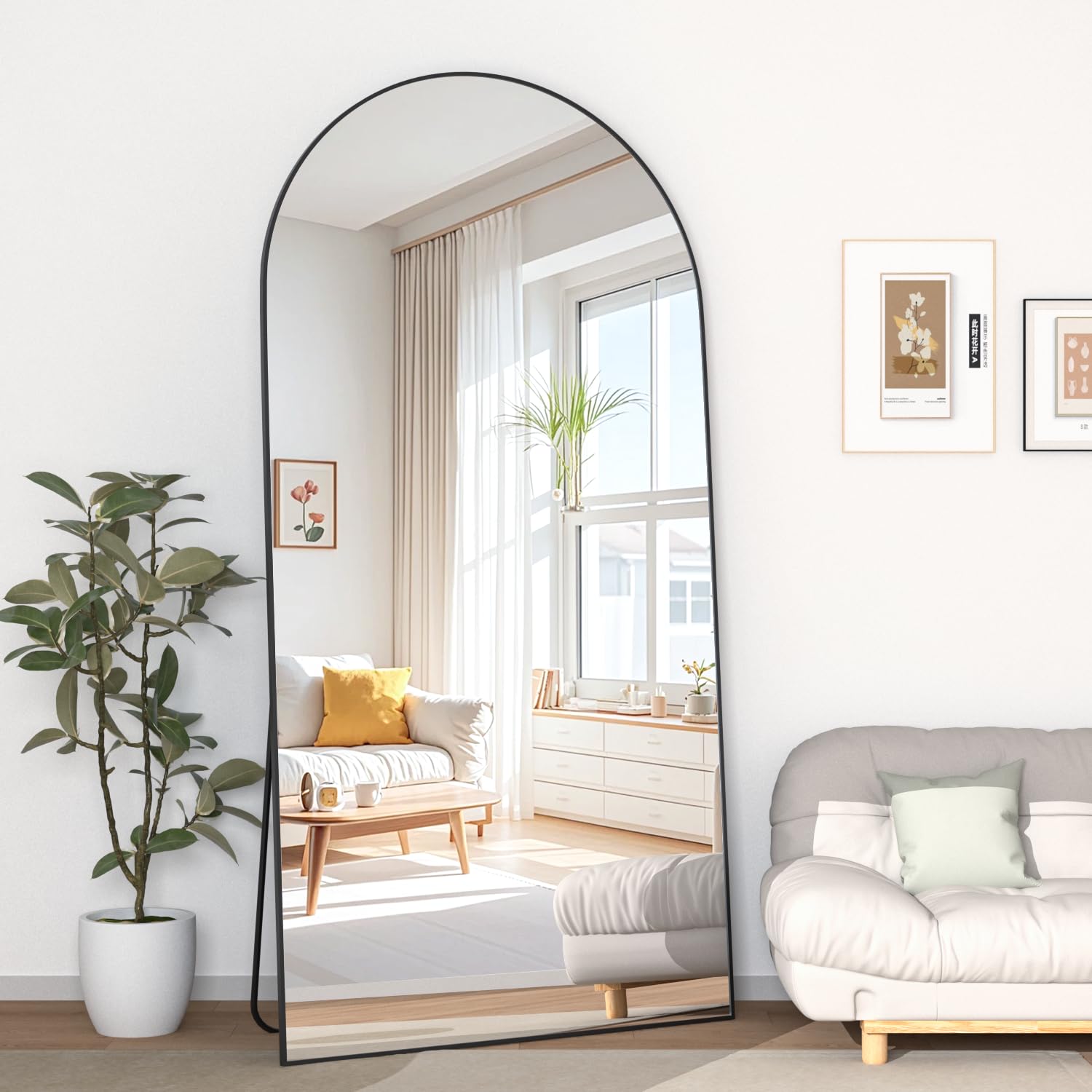 Elemango 180x80cm Arched Floor Full Length Mirror, Full Body Wall Mirror with Aluminum Frame, Arched-Top Full Dressing Mirrors Standing Hanging or Leaning for Bedroom Living Room, Black — image 1