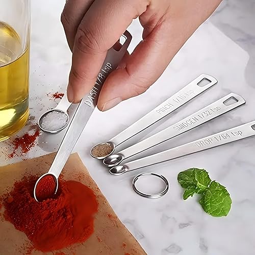 Miniatura 8 de Juego de 21 tazas y cucharas medidoras, incluye 7 tazas medidoras anidables, 9 cucharas medidoras y 5 mini cucharas, juego de medición de metal de