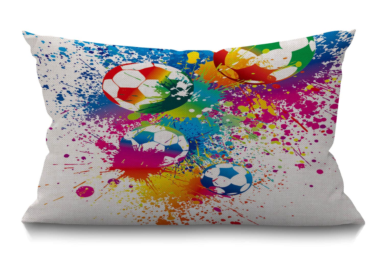 Bgbdeia Multi 221 Football Cushion Cover 30X50 Cm Sports Passion Rainbow Color Soccer Balls Doodle Blot Polka Dot Rectangle Pillow Cases Home Decorative Cotton Linen Throw Pillow Cover For Bed Sofa 12X20 Inch