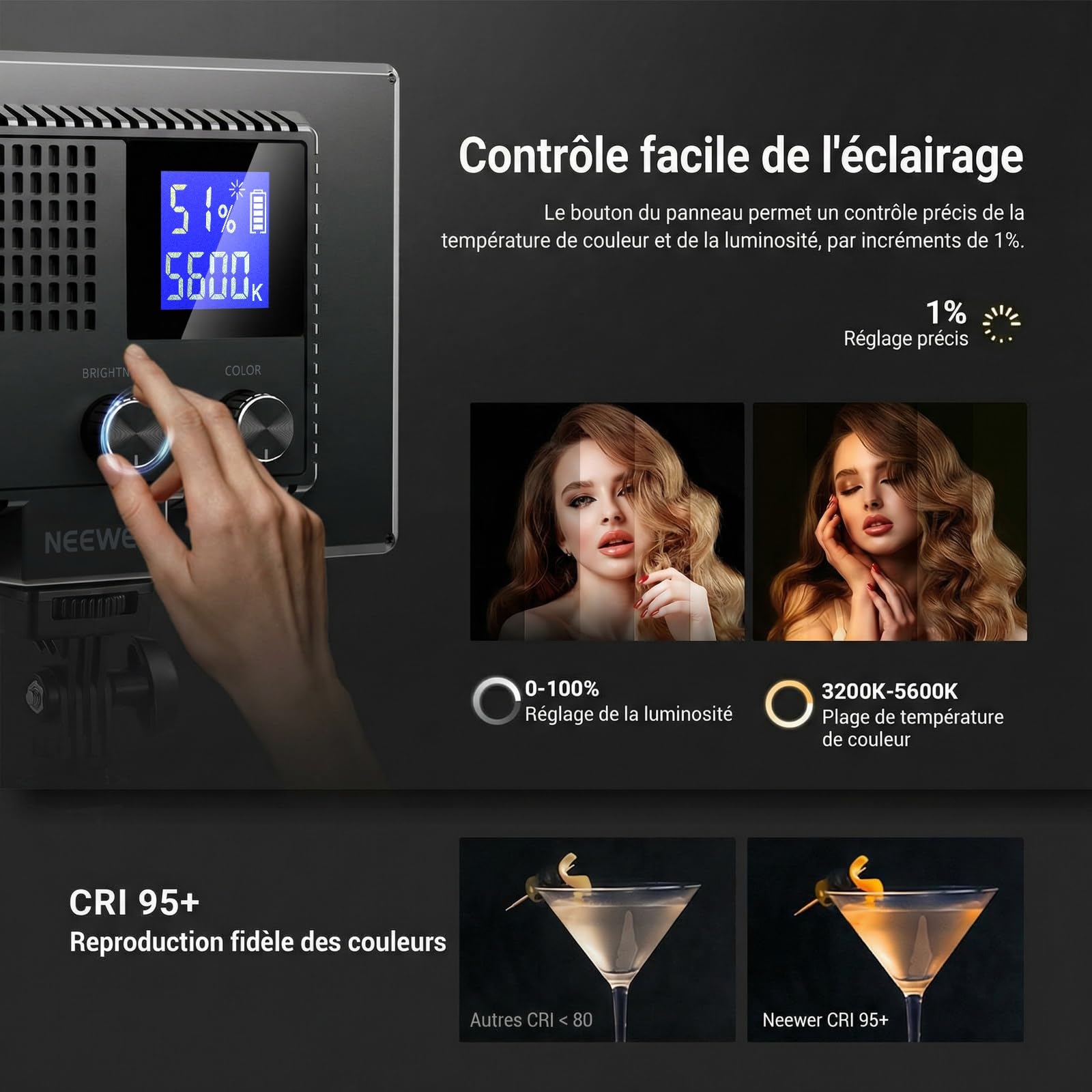 NEEWER 9" Basics Panneau LED avec Trépied de Bureau,NL-120B