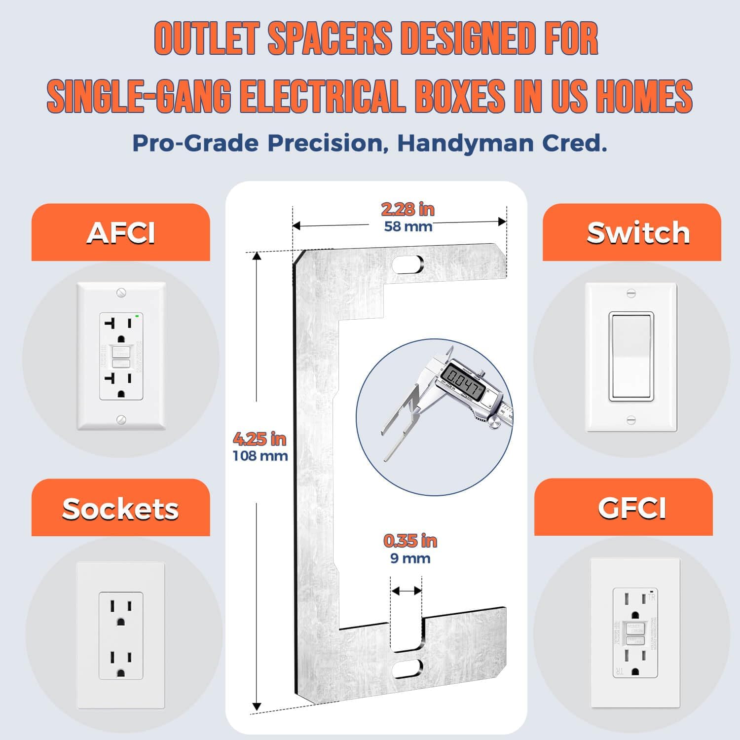 Wall Plate Spacer 40 Pcs, Hongmed Outlet Spacer for Electrical Box, Metal Flush Fit Device Leveling Plate for Loose Outlet Plug Fix, Receptacle Extenders Fit Standard Switches & Covers