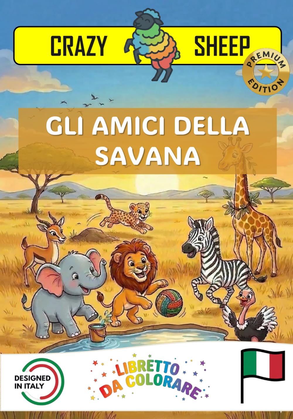 GLI AMICI DELLA SAVANA: : - PREMIUM EDITION - Libro da Colorare per Bambini con Disegni Guidati e tantissime Curiosità sugli Animali della Savana [IT] (Color Lab - [IT])