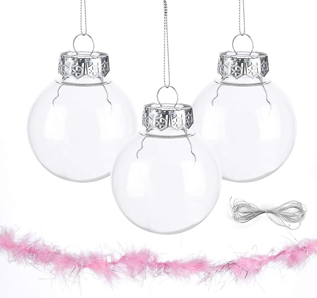 ilauke 20pcs Christmas Ball Clear Plastic Transparent Balls Ornaments DIY Fillable Craft Ball Baubles for Wedding Party Christmas Home Decor (6cm)
