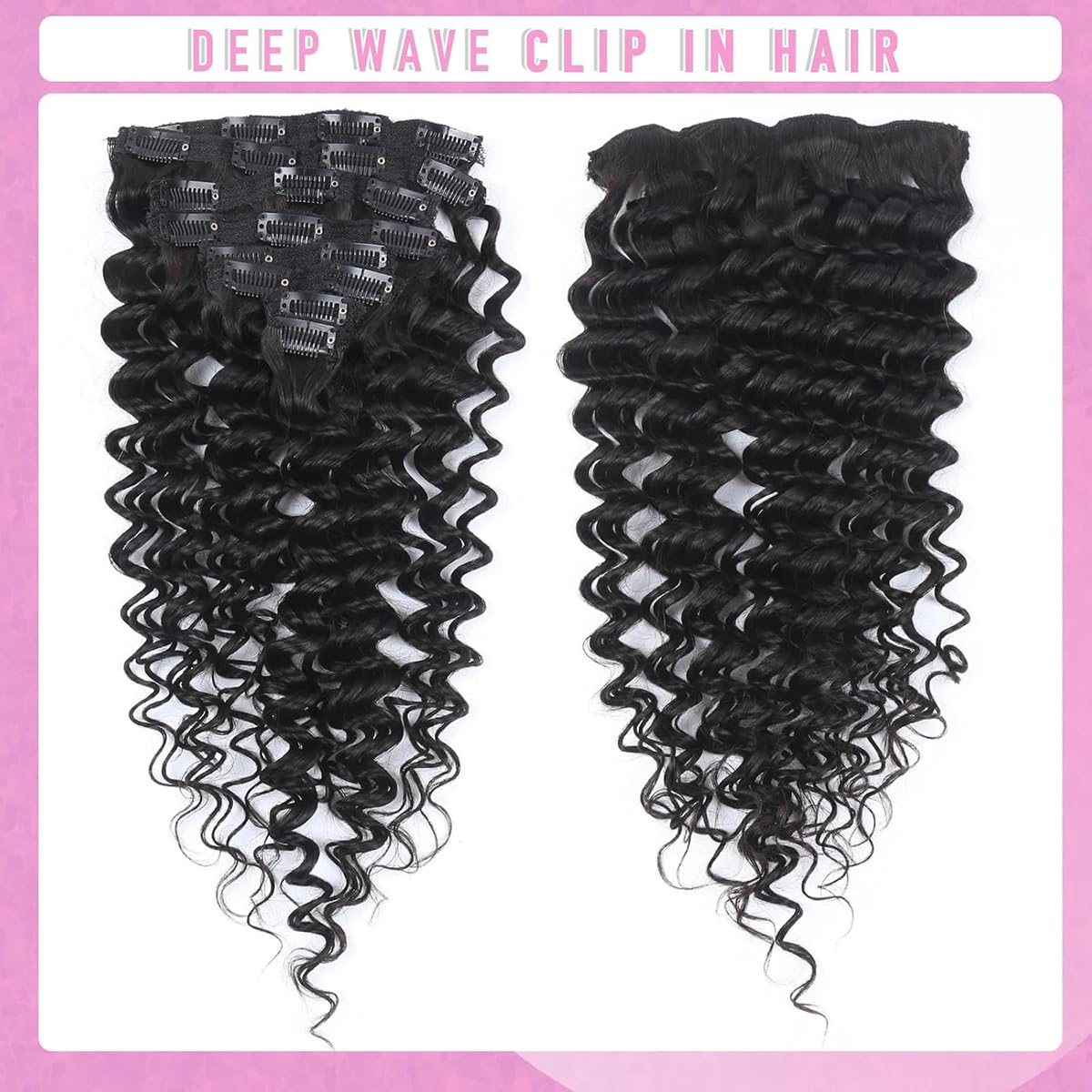 Curly Clip in Hair Extensions Real Human Hair 20 Inch 8PCS 120g Unprocessed Deep Water Wave Double Weft Hairpieces for Women Seamless Clip Ins Extensions Natural Black - Image 4