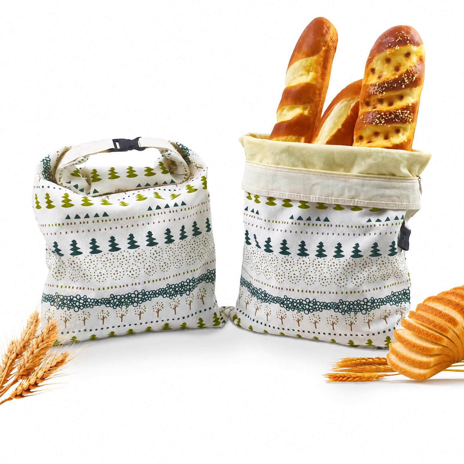2 Pack Beeswax Bread Bags for Sourdough, Reusable Sourdough Bread Bags with Zipper, Natural Bees Wax Linen Cotton Bread Storage Bags to Keep Fresh, 13''×17''