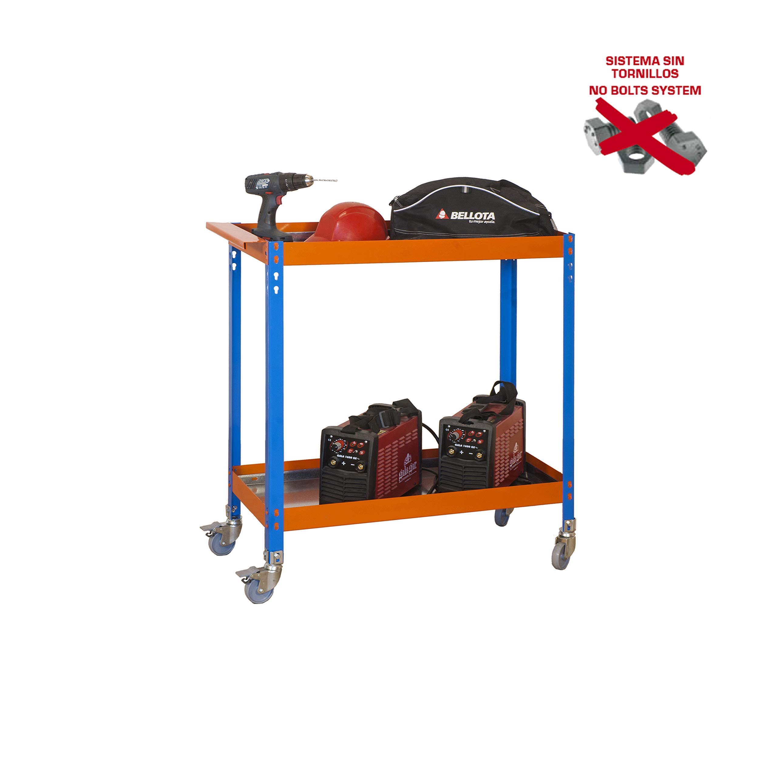 Simon Rack Carro Herramentas Taller, Banco Trabajo, Capacidad Carga 75 kg, 1030x900x400 mm, Azul/Naranja/Galva - Wagon