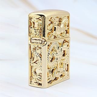 Metal Dragon Retro Isqueiro a querosene recarregável - Isqueiro a querosene com rodas - Isqueiros antigos - Isqueiro dourado antigo