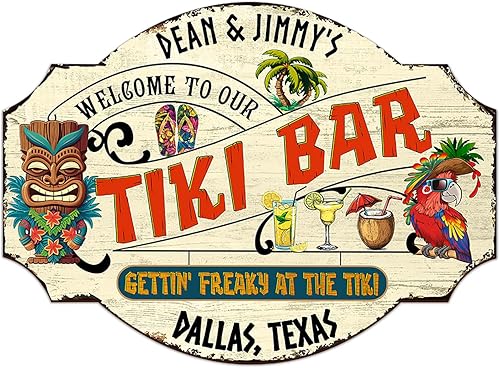 Miniatura 12 de THUYPT - Letrero personalizado de barra de Tiki, letrero impreso de madera, decoración de Tiki para colgar en la pared, letrero de playa Tiki Huts