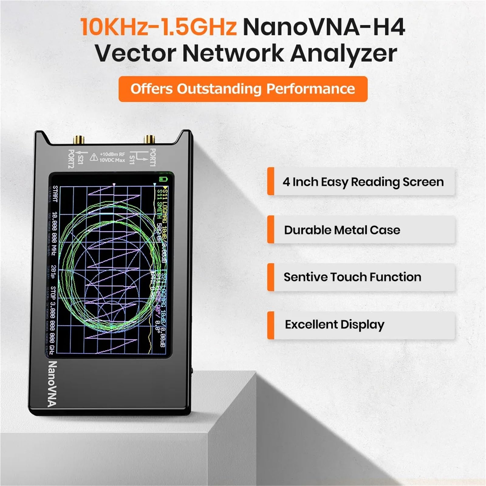 Netzwerkanalysator, 4-Zoll Vektor-Netzwerkanalysator 10k-1,5 GHz HF VHF UHF Antenne 4,3