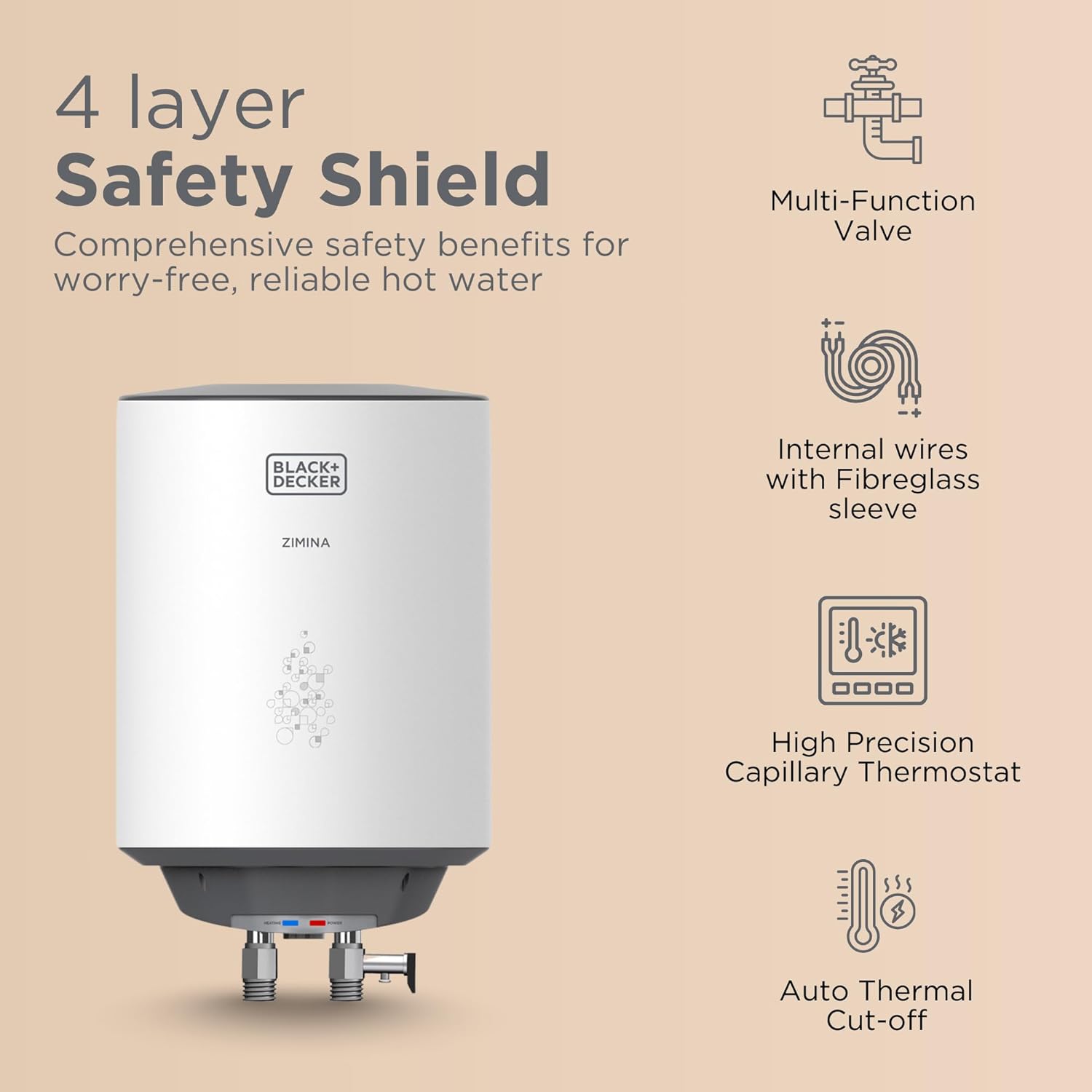 Black+Decker Zimina Geyser 10 Ltr | Storage Water Heater for Home & Kitchen | Free Connecting Pipe | 2KW | BEE Star Rated | Polymer Coated Tank I 8 BAR Rated Pressure I 5 Yr Tank Warranty 22 717sJFZakGL. SL1500