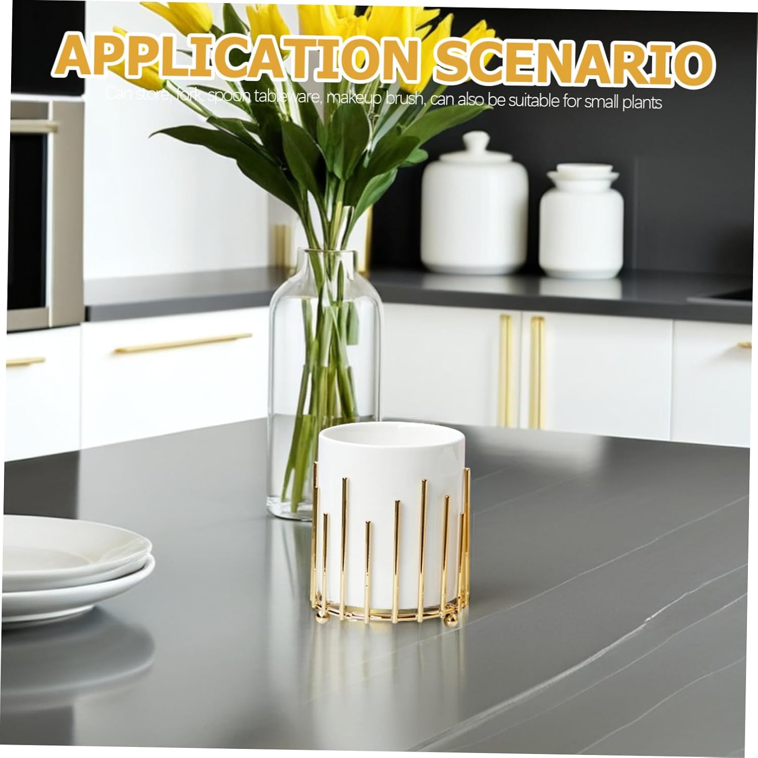 Ceramic Chopstick Holder and Spoon Dispenser Kitchen Utensil Organizer for Dining Table Iron and Ceramic Cutlery Holder Drainage Design Creative Home Accessory