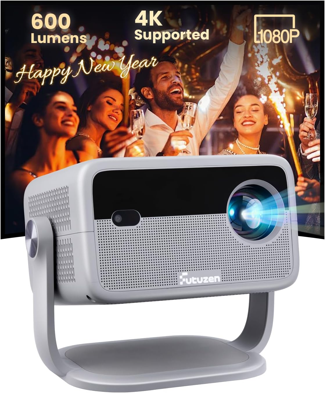 Bring Cinema Home with 600 ANSI Smart Projector – WiFi & Bluetooth Enabled, Built-in Apps, Auto Setup, Perfect for Indoor/Outdoor Movie Nights