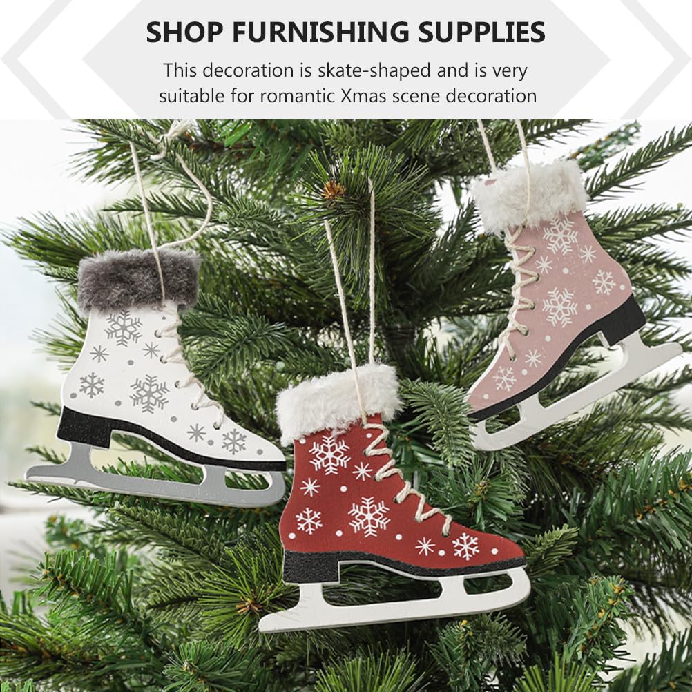 Artibetter 2 Pcs Christmas Shoe Pendant Party Pendant Decorations Holiday Tree Wood Ornaments Ice Skating Ornament Heart Decorations Wood Tags Heart-shaped Adornments White