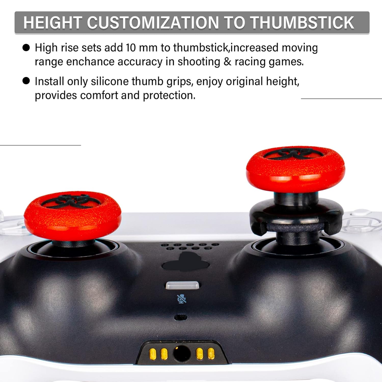 FPS Thumbstick Extender & 3D Texture Rubber Silicone Grip Cover 2 Sets for PS5 Dualsenese & PS4 Controller(BioH Red) - Image 4