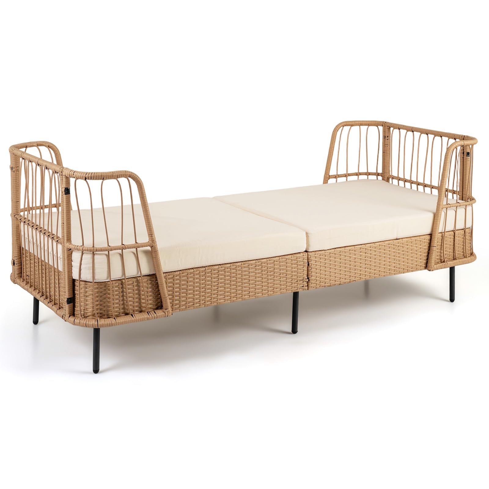 GIANTEX Sofa ogrodowa 2-osobowa z polirattanu PE, 192 x 79,5 x 78 cm