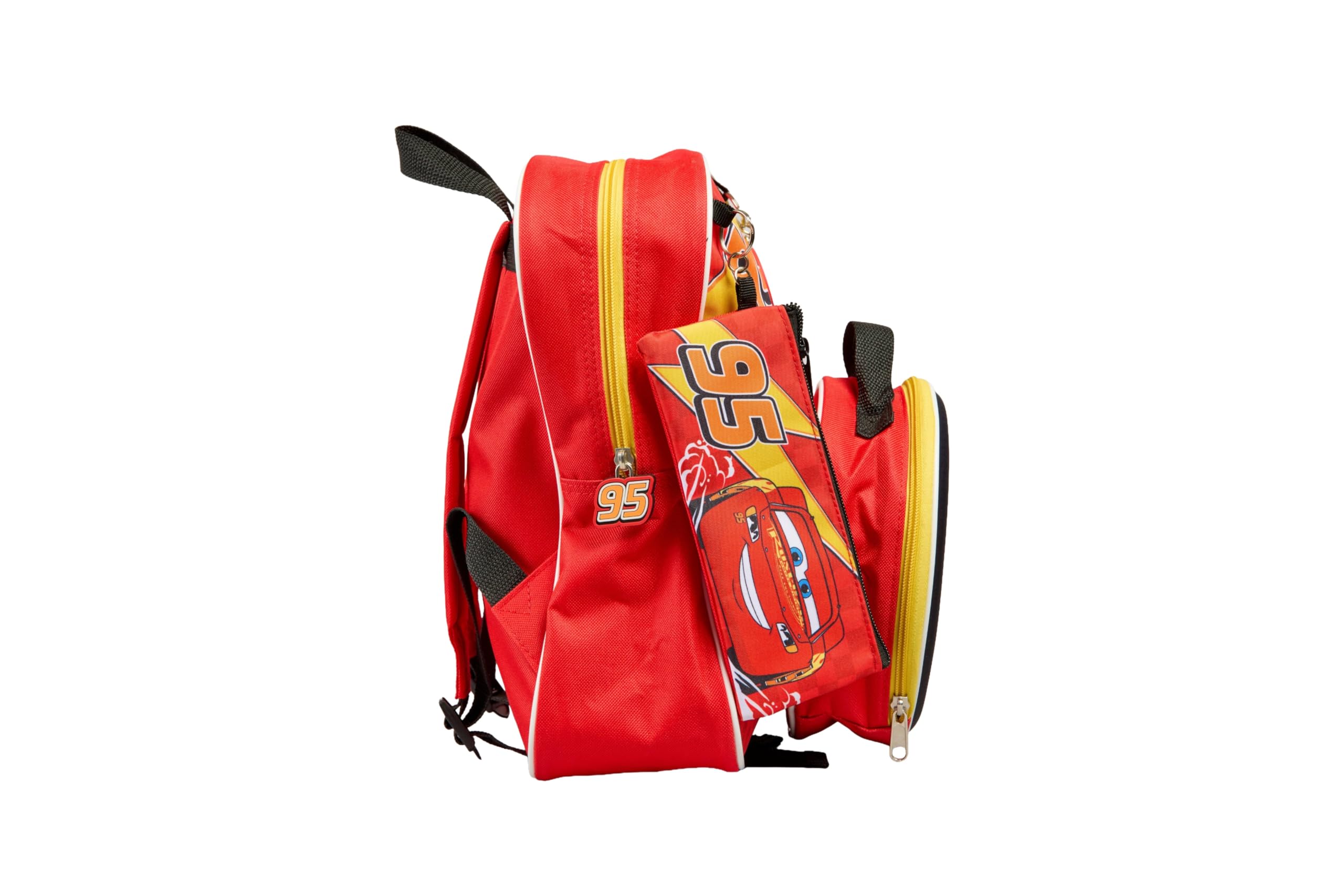 Disney Cars - Juego de 4 mochilas para niños, diseño de Rayo McQueen con bolsa de almuerzo, estuche para lápices y llavero.