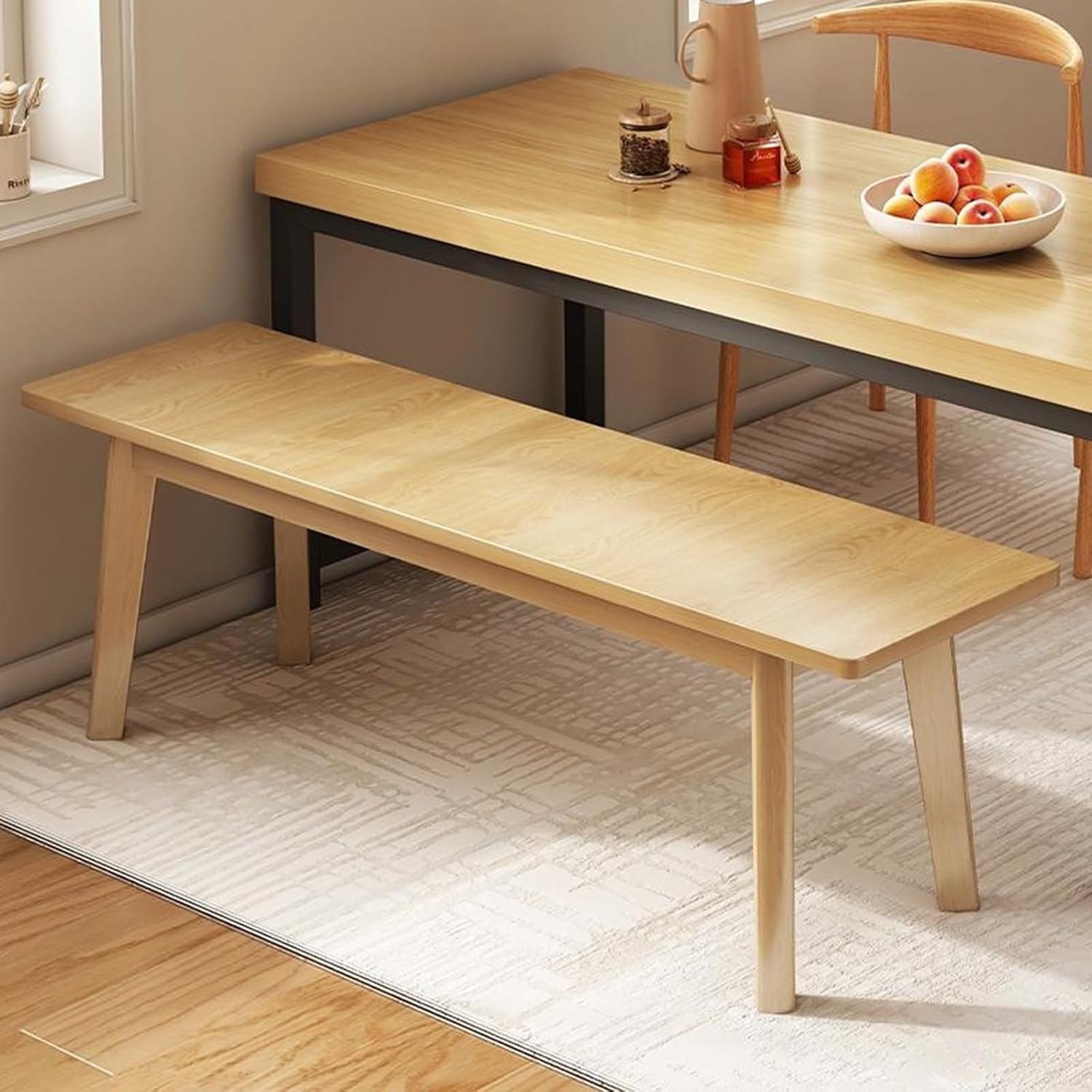 HARELA Small Wood Dining Bench, Farmhouse Indoor Wooden Living Room Dining Bench, Modern End of Bed Bench, Bench for Entryway, Dining Room, Bedroom, Living Room(Wood,120cm/47.2in)