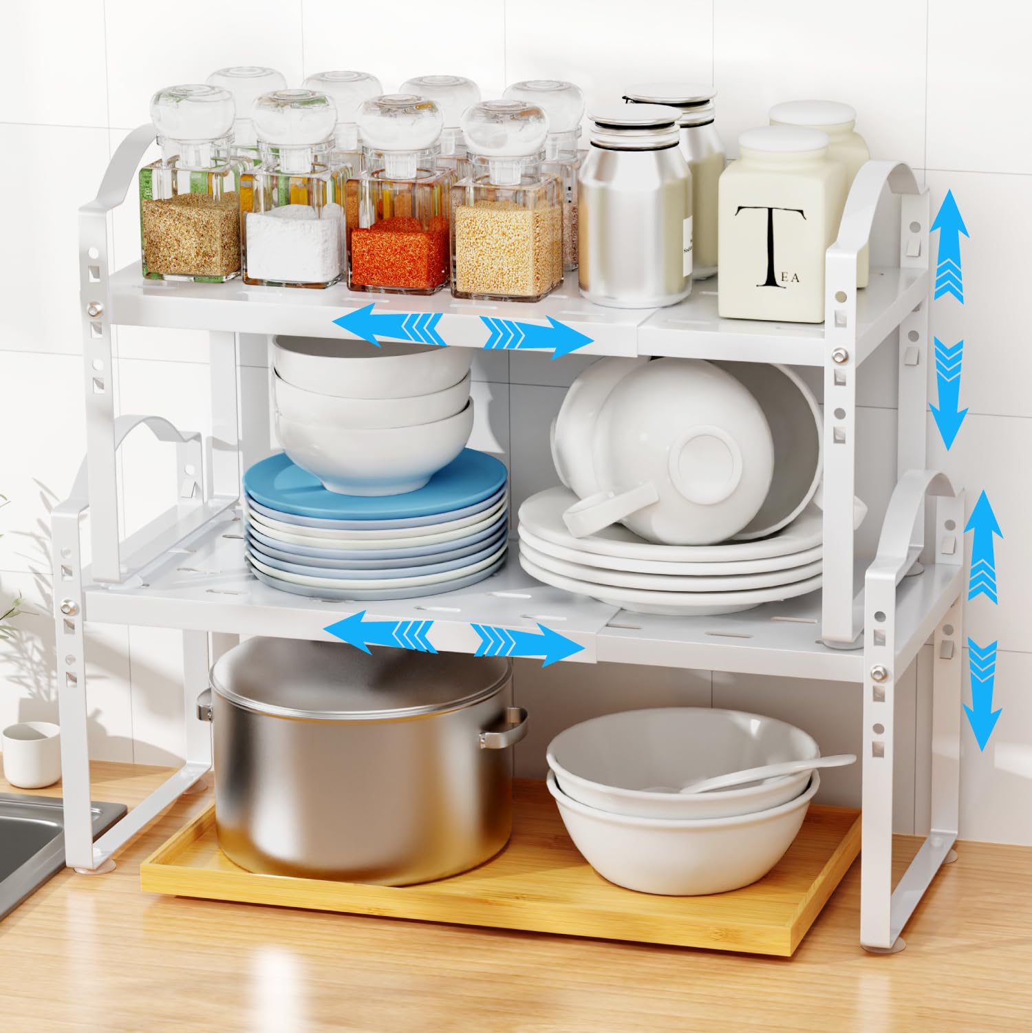 Étagère Télescopique Métal Sous évier - Organisateur De Lavabo Pour Cuisine, Salle De Bain, Bureau, Réglable En Largeur Et Hauteur - 10
