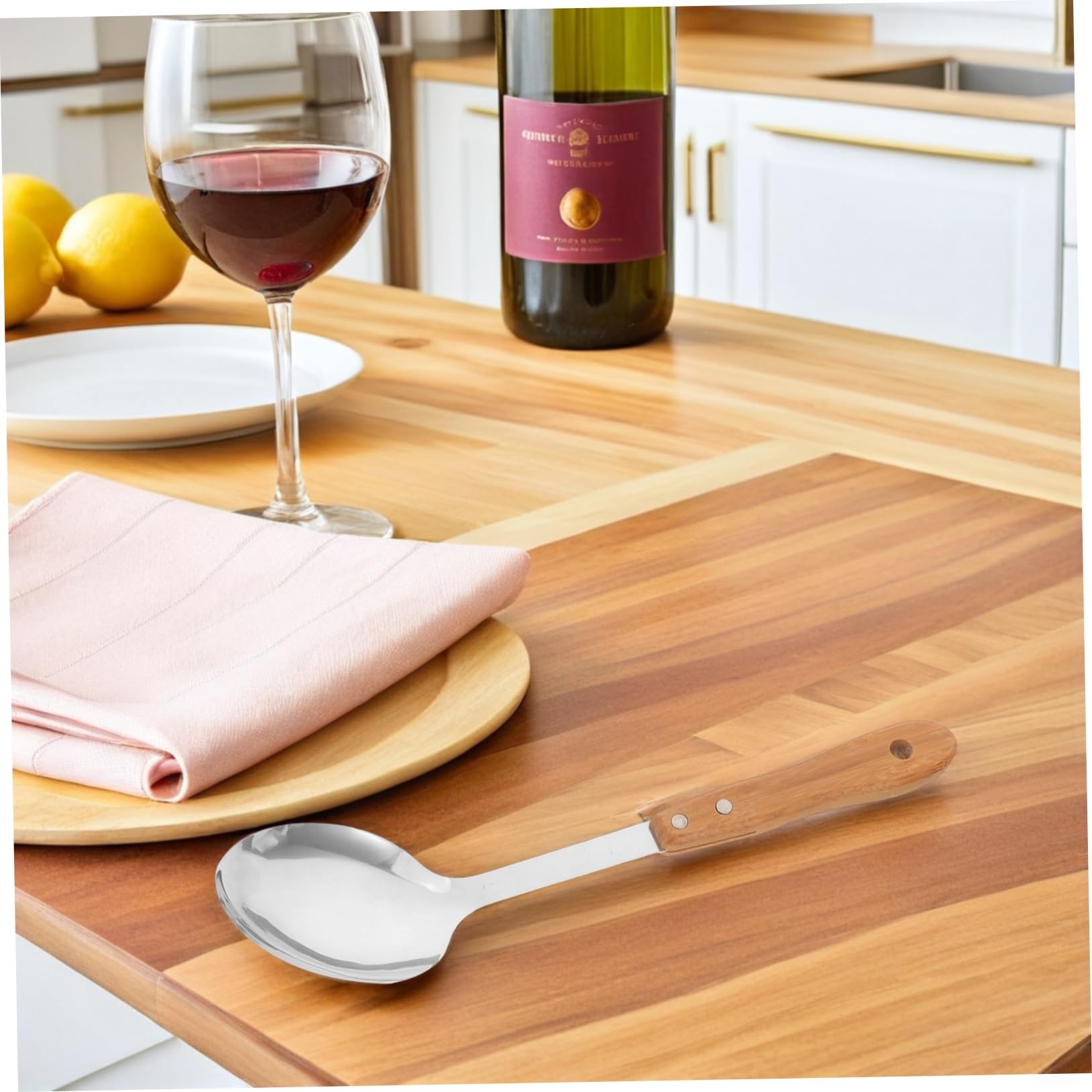 Hemobllo Set di Utensili da Cucina 5 Pezzi con Manico in Bambù in Acciaio Inox, Resistente All’usura e Impugnatura Confortevole, per Casa e Campeggio