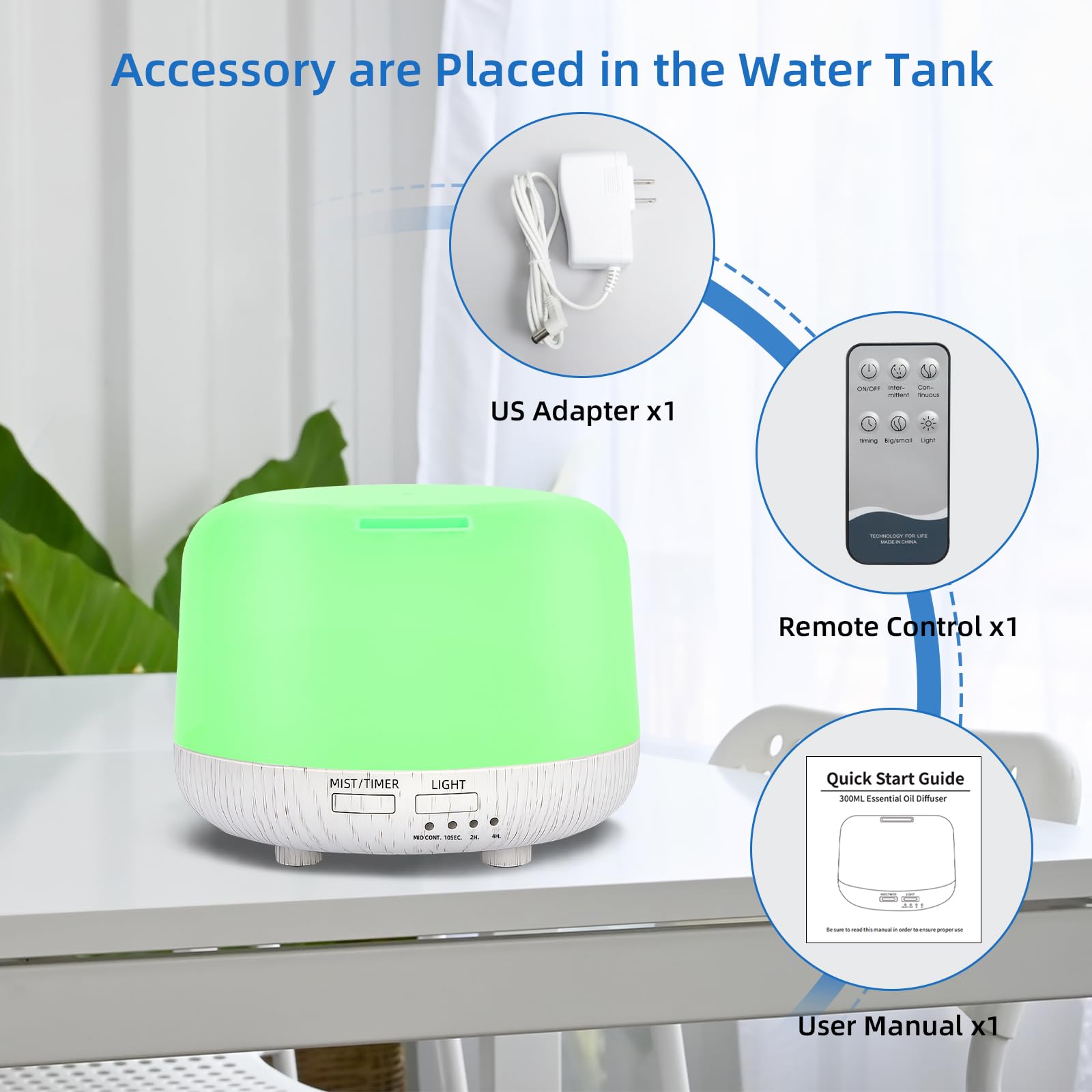SPLITSKY Diffusore di oli essenziali da 300 ml, diffusore di oli per aromaterapia con telecomando, 8 ore silenzioso per la casa, 7 colori della luce LED, timer, per piccole stanze e camere da letto.