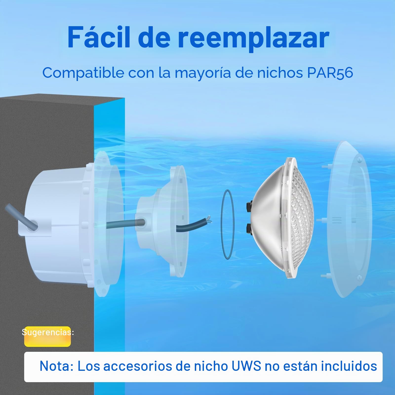 Foco Piscina LED PAR56 Sumergible, 30W RGB Lámpara de Piscina Regulable Cambio Color 1200lm, Temporizador 2/4/6H, Acero Inoxidable 316 Iluminación para Piscinas con Remoto, 12V AC
