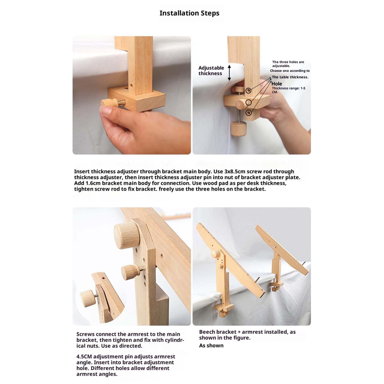 Soporte ergonómico de madera para coser con reposabrazos portátil, ajustable para entusiastas del bordado, soporte de bordado de madera de haya