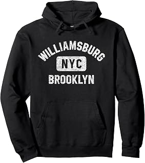 Williamsburg Brooklyn NYC Gym Style Distressed White Print Pullover Hoodie