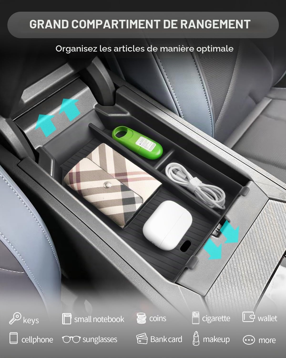CDEFG Compatible avec BMW X3 G45 2025 2026 Facelift Boîte de Rangement de Voiture Accoudoir Console Centrale Organizer Conteneur pour Palettes X3 G45 2025 Accessoire