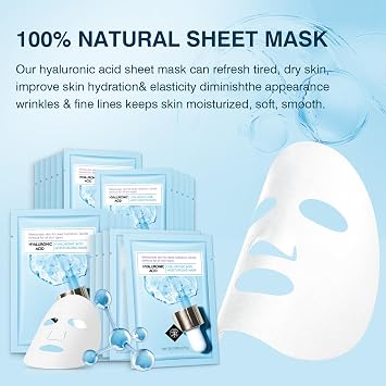 IREV Hyaluronic Acid Face Mask, Face Masks Skincare, Hydrating Mask For Face,Deep Moisturizing Face Sheet Mask, Facial Mask For All Skintypes, After Sun Face Mask, Hydrating Face Masks, Pack Of 10