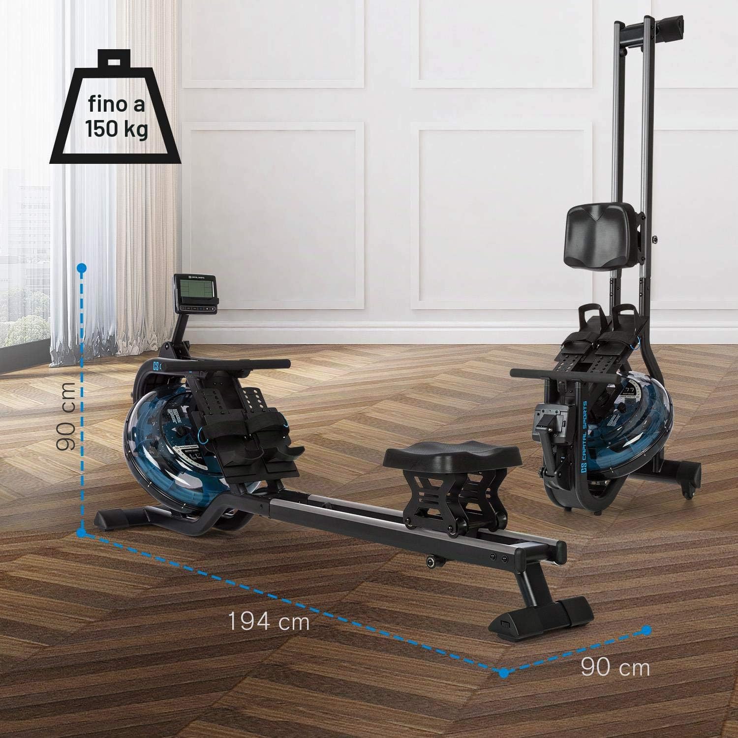 CAPITAL SPORTS Flow M1/M2 - Vogatore ad Acqua, Compatto, Allenamento Uniforme, Protezione delle Articolazioni, 80 cm di Lunghezza, Idroresistenza: 6-8 Livelli, Salvaspazio