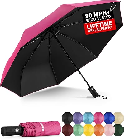 Yoobure Windproof Automatic Travel Umbrella, Compact Folding UV Sun & Rain | One-touch auto open close, windproof frame withstands storms, UV protection fabric, lightweight for backpack car daily use