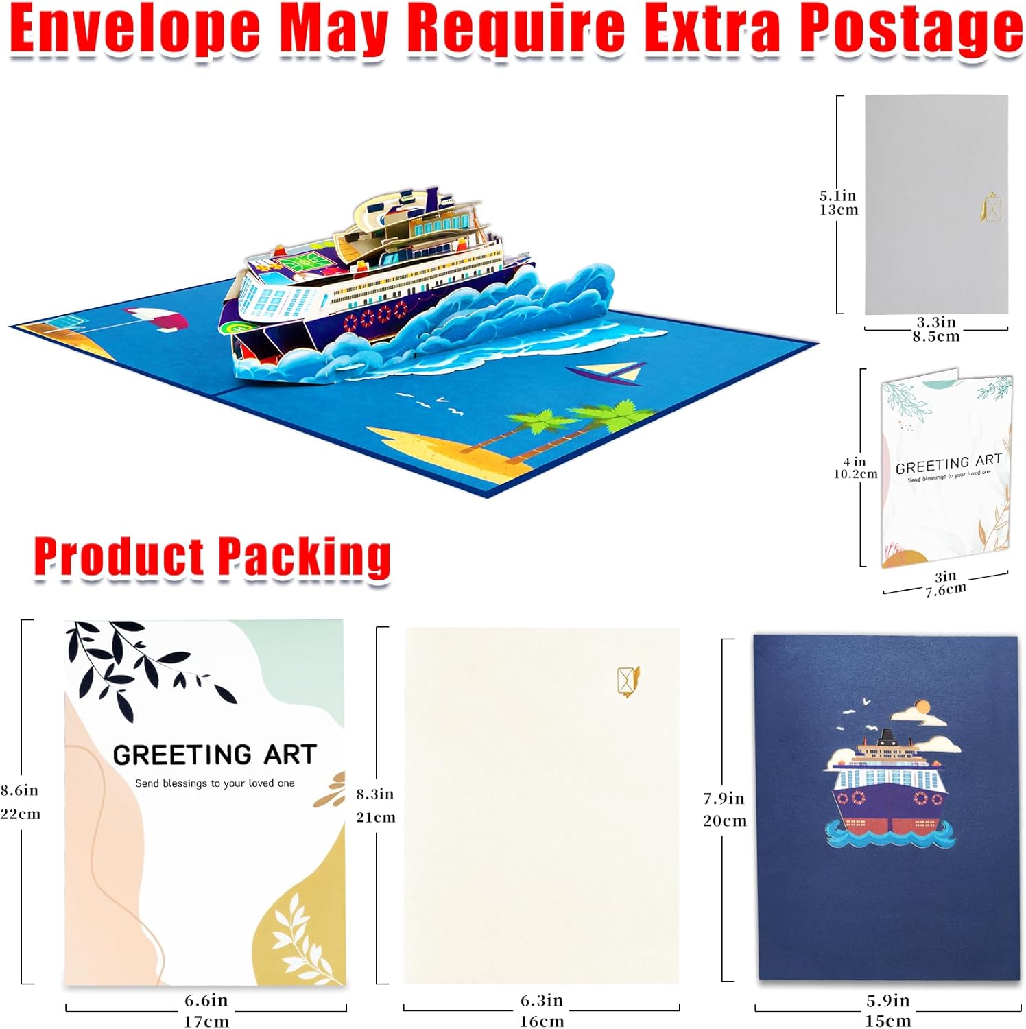 GREETING ART Cruise Ship Pop Up Card, Cruise Birthday Card,Travel, Ocean, 3D Greeting Cards for Fathers Day, Retirement, Graduation, Anniversary - Image 3