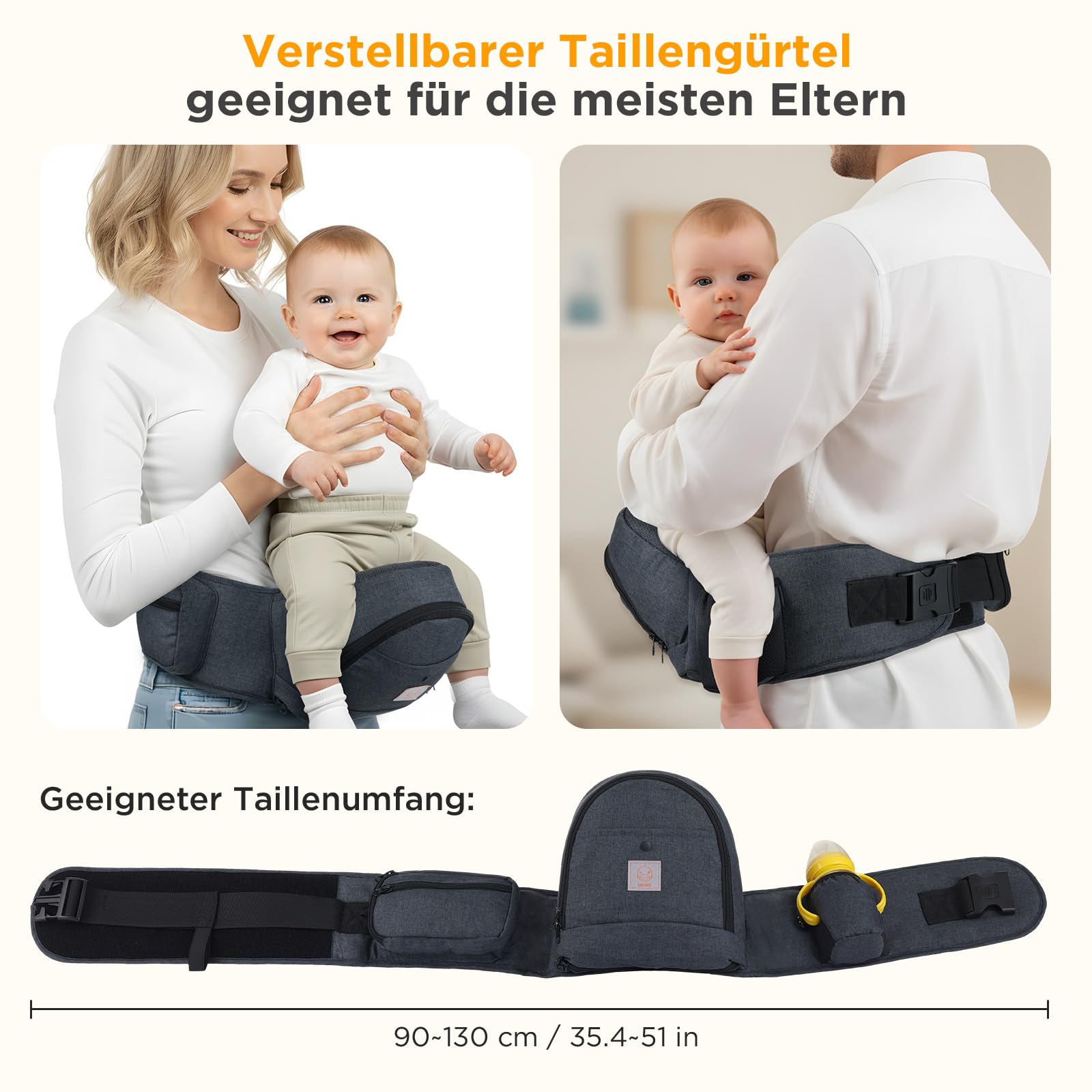 GAGAKU Porte-bébé Siège de Hanche Ergonomique Porte bébé, avec compartiment de rangement, pour les enfants de 0 à 36 mois et les nouveau-nés - Gris foncé