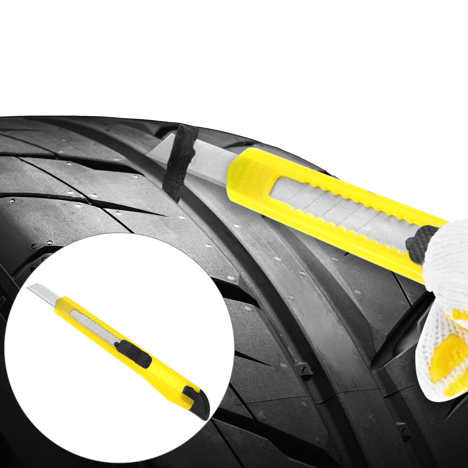 QWORK® 57-częściowy zestaw do naprawy przedziur w oponach, zestaw do naprawy opon do samochodu, samochodu ciężarowego, motocykla i roweru
