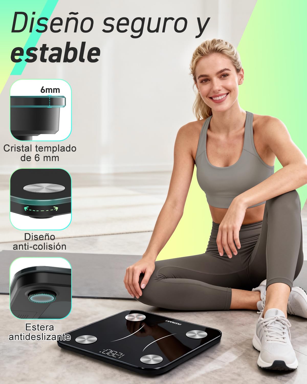Báscula Grasa Corporal Bluetooth, INSMART Báscula Baño Digital con APP Inteligente, 13 Monitores de Composición Corporal, para Andriod y iOS, 180kg Negro