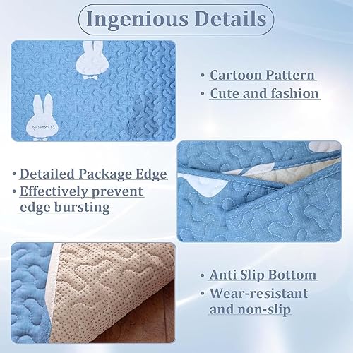 Miniatura 3 de kathson Forros de jaula de conejos, lavable, súper absorbente, para conejillo de indias, animales pequeños, ropa de cama de forro polar Azul,Azul-2