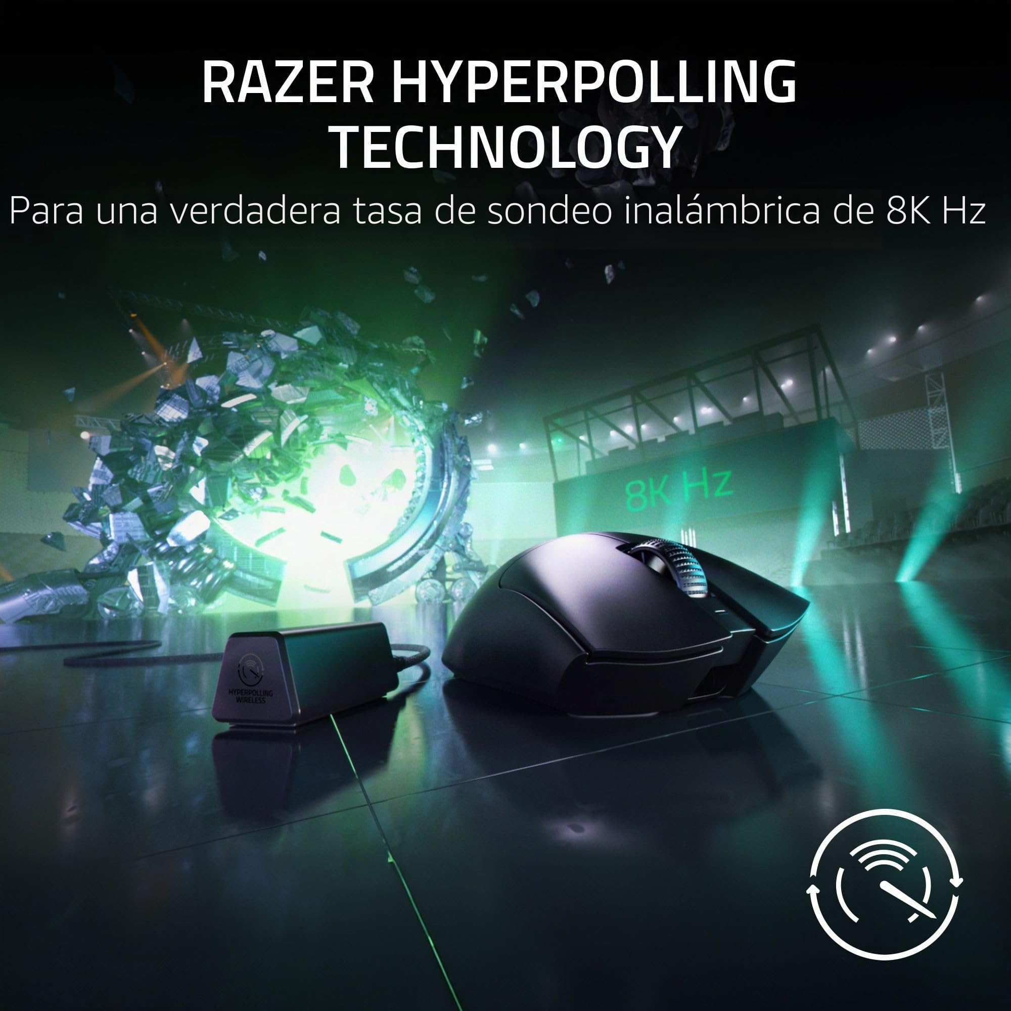 Razer DeathAdder V3 Pro - Ratón inalámbrico para juegos + dongle inalámbrico HyperPolling: 63 g, ligero, sondeo 8K, interruptores ópticos, sensor óptico Gen3-30K, 6 botones programables, batería de 90