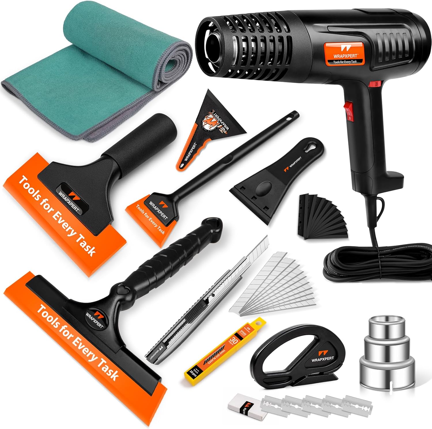 WRAPXPERT Professional Window Tint Tool Kit with Heat Gun, Pro Tinting Squeegees, Precision Utility Knife, Razor Scraper & Film Cutter – Installer & Advanced DIY Tint Application Set