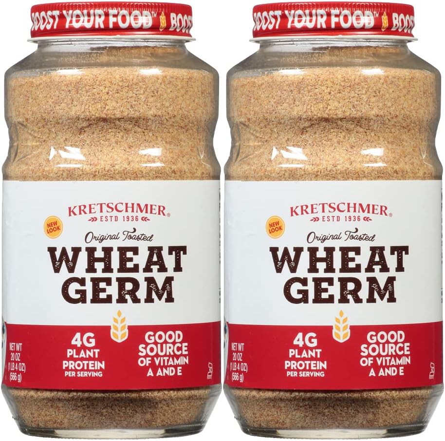 Kretschmer Original Toasted Wheat Germ Boost your Food with, 20 Ounce Glass Jar (Pack of 2)