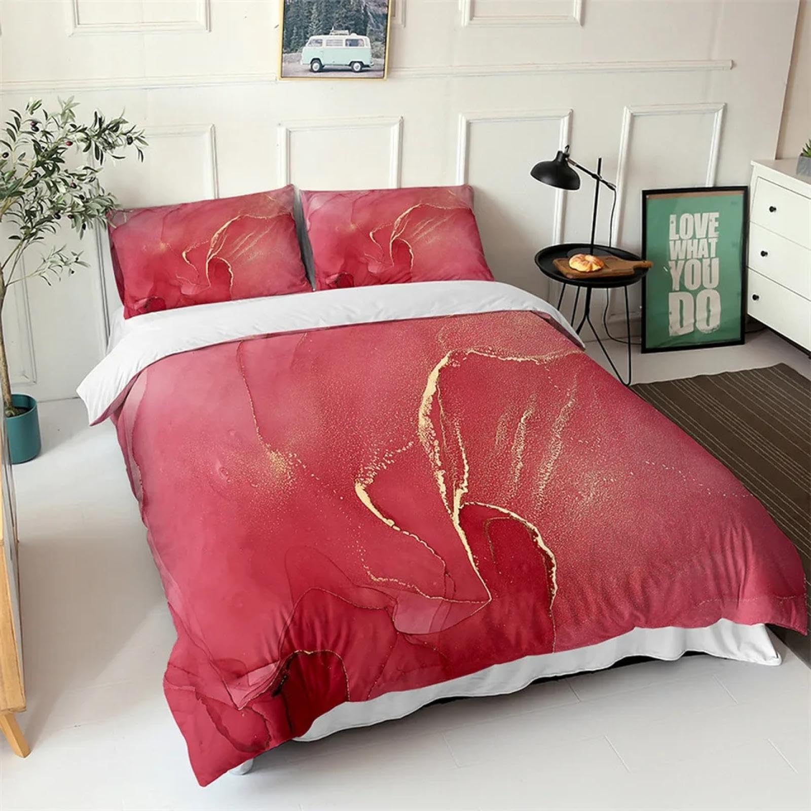 Housse de couette double marbre rouge pour parure de lit King Size et décoration de chambre