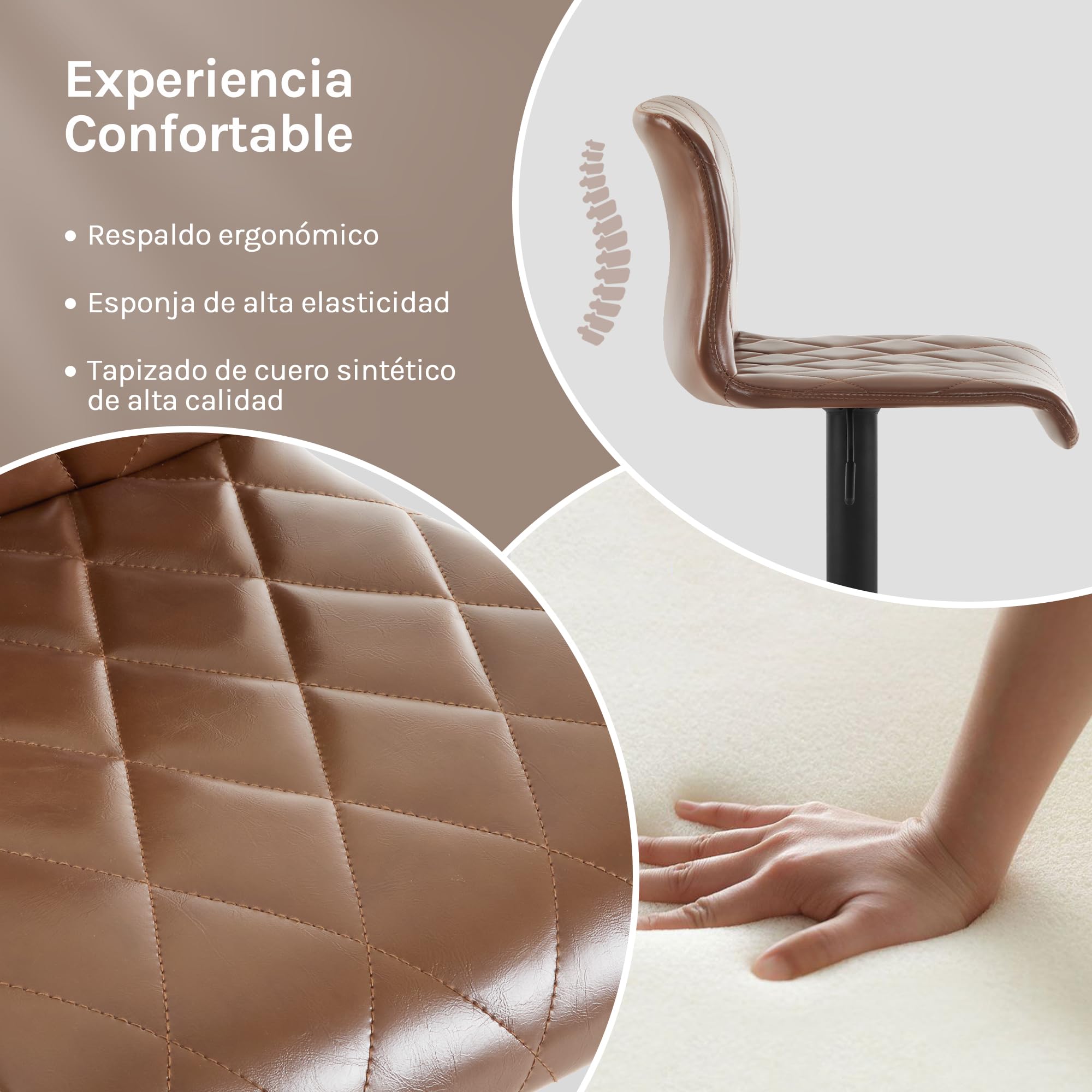 Lestarain Taburetes Altos de Cocina con Respaldo Juego de 2 | Taburete Bar Giratorio; para Bistro Cafeteria y Cocina; con Cuero Sintetico