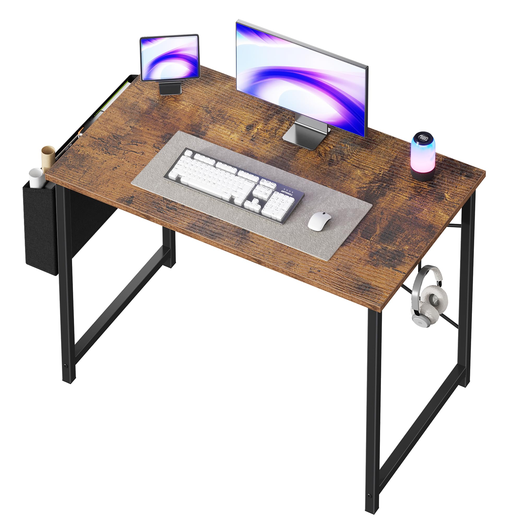 OLIXIS Computer Desk 40 Inch Home Office Desks for Small Spaces, Gaming Writing Study Work Table with Storage Bag and Headphone Hook for Bedroom,