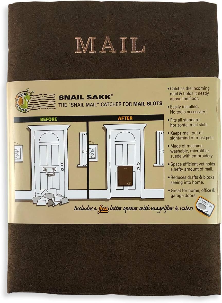 SNAIL SAKK: Mail Catcher For Letterboxes - CHOCOLATE. No tools or screws needed! Space efficient, reduces draughts, protects privacy and more. For home, office, and garage doors. | Basket Letter Cage Post Box Disabled Elderly Maternity Hardware Excluder